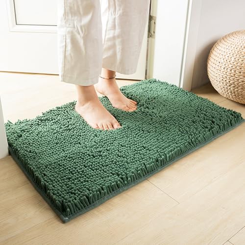 Image of RUN HELIX Dark Green Bath Rugs Set 3 Piece Bathroom Rug Non-Slip Bath Mats, Absorbent Shaggy Rugs, Machine Wash, Perfect Plush Bathroom Mats