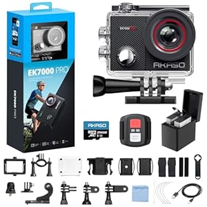 AKASO EK7000 Pro Caméra Sport 4K avec Carte MicroSDXC 256 Go, 20MP WiFi Action Caméra Sportive avec Ecran Tactile, Stabilisateur EIS, Télécommande, 170° Angle Réglable, Étanche 40M, Kit d'Accessoires