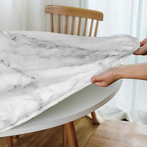 Miniatura 4 de Mantel redondo ajustable con diseño de textura de mármol, borde elástico, adecuado para catering y cocina, se puede limpiar para mesa redonda de