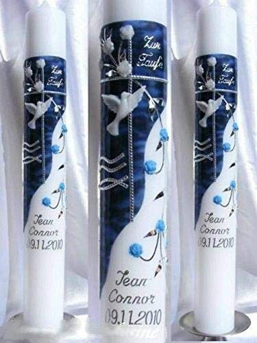 Taufkerze Kommunionkerze Junge Mädchen 400/40 mm VT-25 inkl. Zubehör für selbstbeschriften