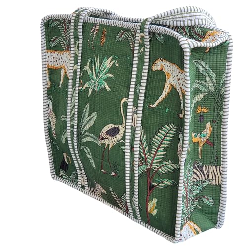 Image of 100% Cotton Jungle Print Shoulder Bag Tote Bag Women Reversible Shopping Bag and Grocery Bags Stylish Travel Bag Gift for Her