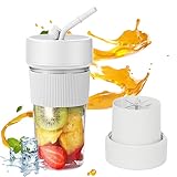 Mini Portable Blender Cup and Travel Lid,11.83 OZ BPA-Free Personal Blender,With USB Charging, Type-c Charging Port,Makes Smoothies and Shakes Creamy, Fruit Juicer for Kitchen, Travel, Gym-white