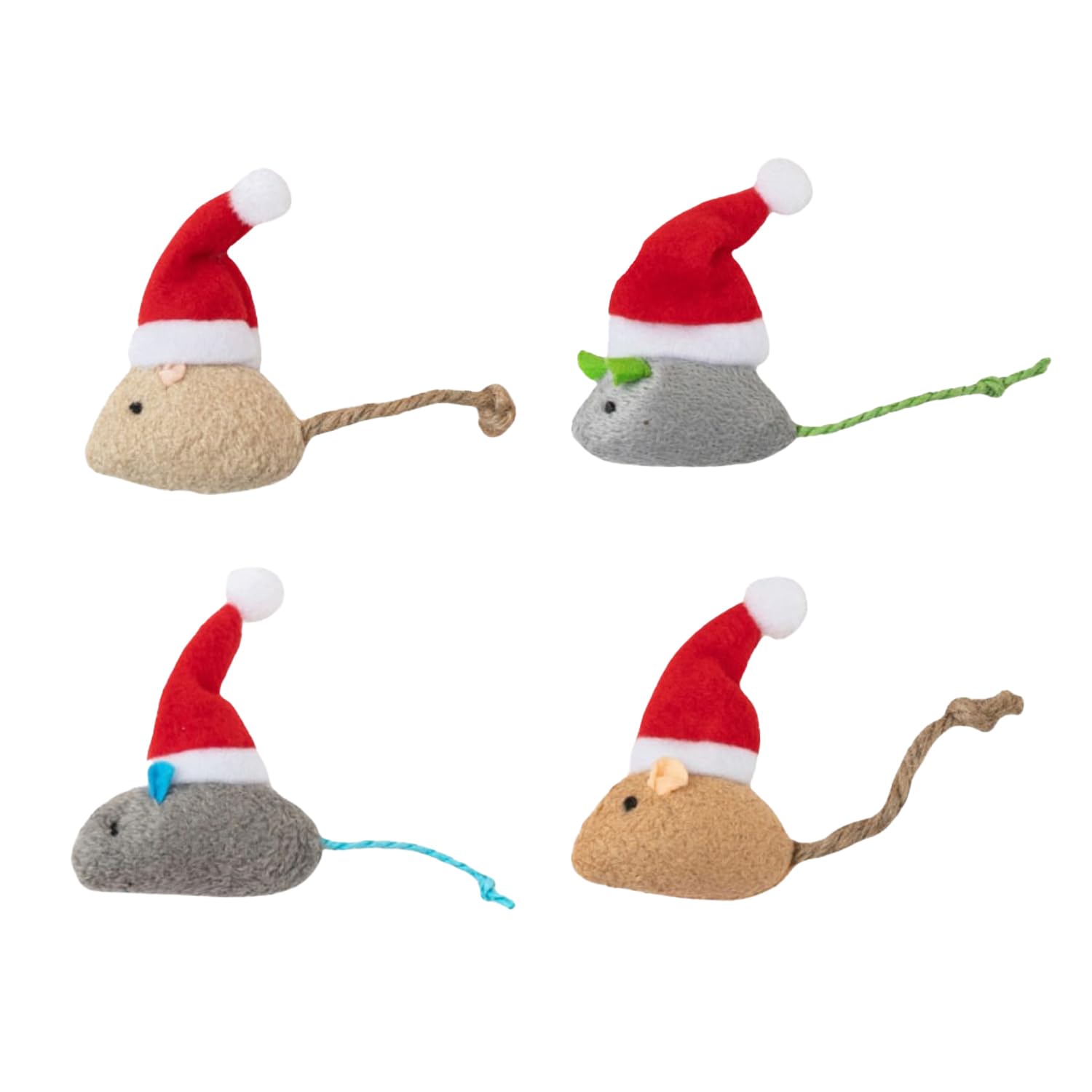 Bohue 4pcs Christmas Catnip Interactive Toy Cat Toys Plush Mouse Shaped Biting Toy Xmas Cat Chew Bite Toys for Indoor Cats