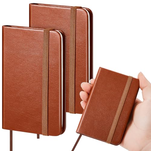 Qeeenar 2 Pcs Mini Pocket Notebook, Solid Color, Brown