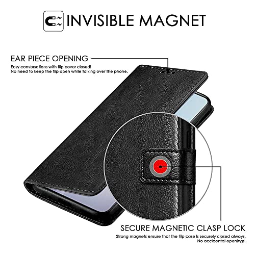 Image of WOW IMAGINE Shock Proof Flip Cover Back Case Cover for 1+ OnePlus 11R 5G (Flexible | Leather Finish | Card Pockets Wallet & Stand | Black)