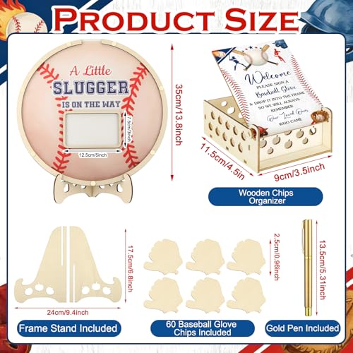 Image of Wenqik 63 Pcs Baseball a Little Slugger is on The Way Baby Shower Guest Book Alternatives Set Baby Shower Decorations with Photo Frame Sonogram Frame Keepsake 60 Wood Slices Guest Book for Birthday