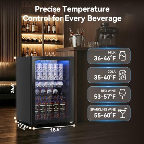 Image of Tehanld 2.5 Cu.Ft Wine Fridge, Beverage Fridge With Glass Door, Wine Cooler Refrigerator, Beverage Drink Beer Cooler, Adjustable Shelves & Digital Temperature Display, 22 Bottle 95 Can