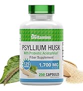 tnvitamins Psyllium Husk Capsules | 1700 MG - 250 Capsules | with Probiotic Acidophilus | Extra S...