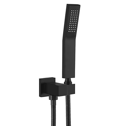 Heyalan Hand Shower Spray SUS304 Stainless Steel Handheld Shower Wand Single Function Matte Black Pressure Luxury Handheld Shower Curved High Hand Shower Set High Flow Rectangle with Holder