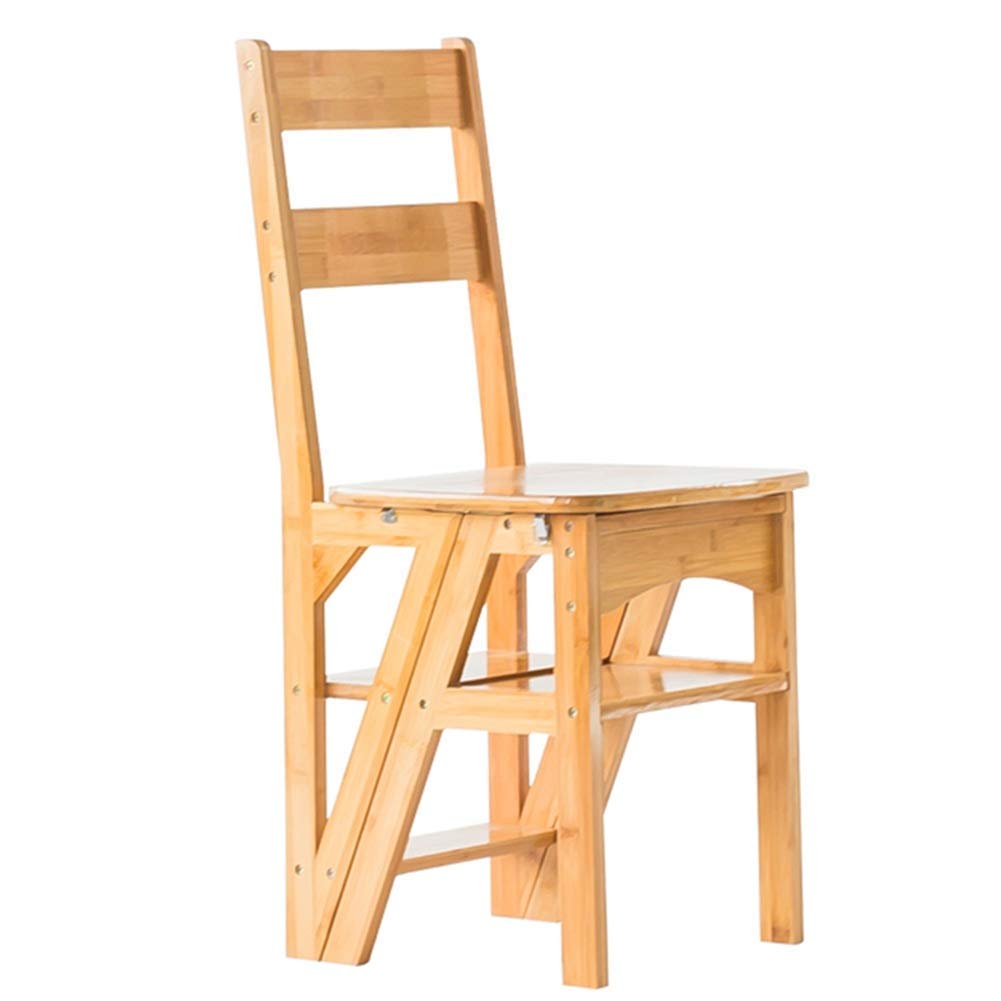 Taburete escalera de bambú plegable con 4 peldaños y estante multifunción en color madera
