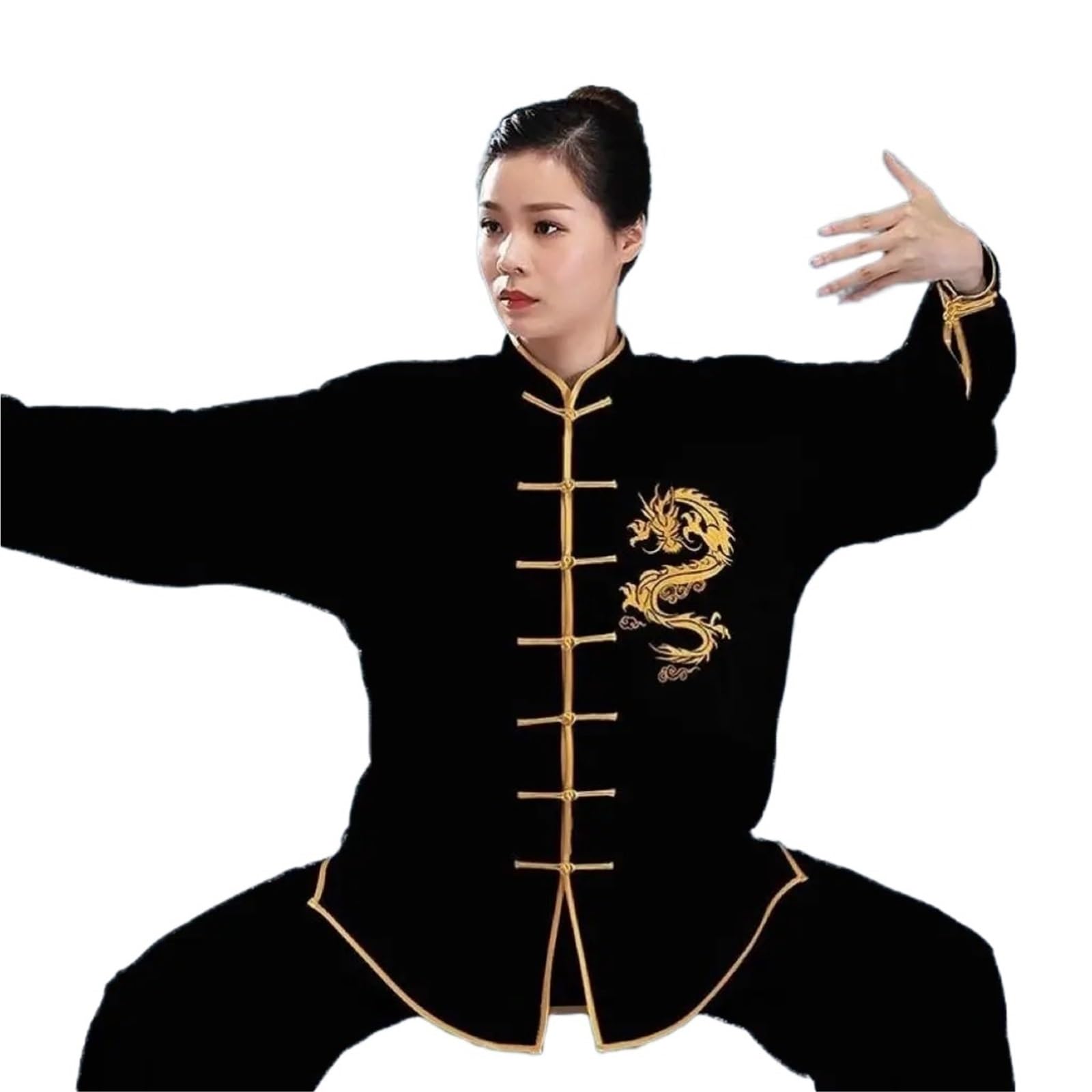 Trajes de Kung Fu, Uniforme de Ejercicio, Ropa de Tai Chi de Manga Larga de dragón, Taiji folclórico Tradicional, Deportes matutinos for Caminar al Aire Libre Tai Chi Traje(Black,M)