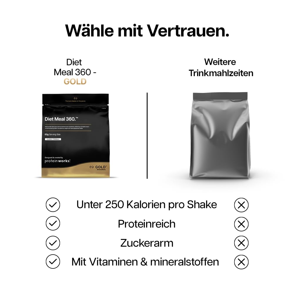 Protein Works | Diet Meal 360 - GOLD Innovation, Trinkmahlzeit, Abnehmshake, Vollwertige Ernährung, 24 Vitamine & Mineralstoffe, Leinsamen, Omega 3, Inulin, Chocolate Silk, 14 Mahlzeiten, 1kg