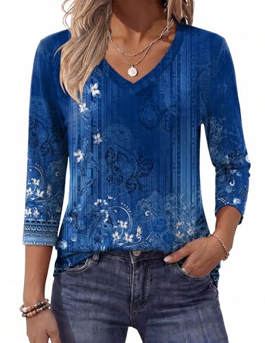 Image of Zeagoo Womens Blouse Casual 3 /4 Length Sleeve V Neck Basic T-Shirts Spring Summer Cute Tunic Tops Business Work Tees