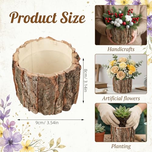 Image of Wooden Vase for Centerpieces, 6 Pack Wood Flower Vase Rustic Tree Stump Planter Pots, Wooden Bark Flower Bucket for Wedding Farmhouse Christmas Table Decor, Round Bark Stump Pots - 3.6x3.6x3 inch