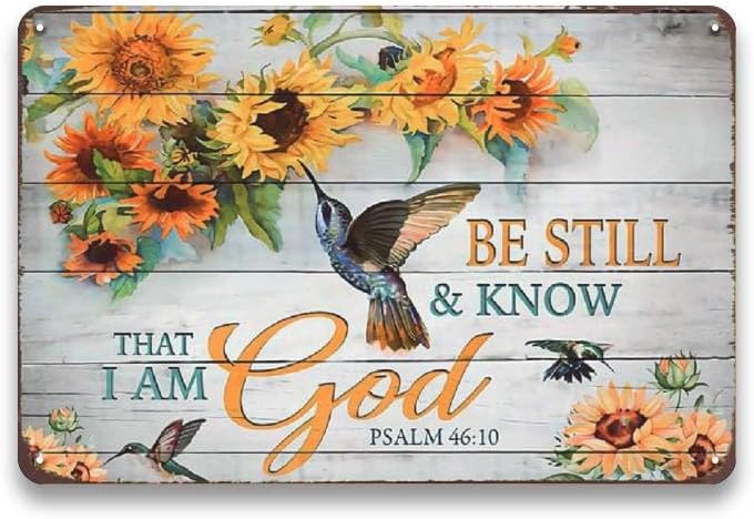Sunflower Decor Metal Sign Sunflower and Hummingbirds Vintage Metal Tin Sign