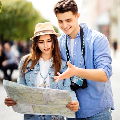 36 Pcs Travel Themed Party Decorations Around the World Party Decorations Long Beaded Necklaces for Women Blue Beads Pendants Costume Jewelry for Women Men2