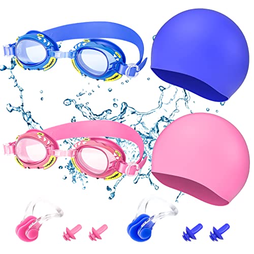 Oziral 2 Stücke Kinder Schwimmbrille Fachmann Swim Schwimmbrille für Kinder Junior Jungen Mädchen Antibeschlag Anti-Leck Taucherbrille mit Nasenclip Ohrstöpsel Cover