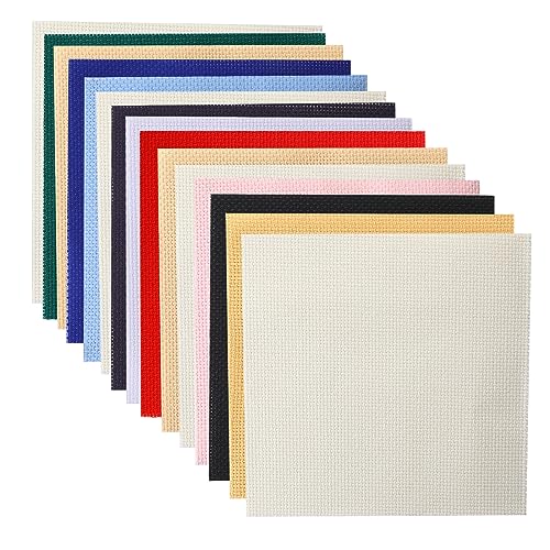 Sliverdew - 15 Pcs Assorted Color Cross Stitch Sheets - White Embroidery Fabric 15x15 cm DIY Cross Stitch Cloth