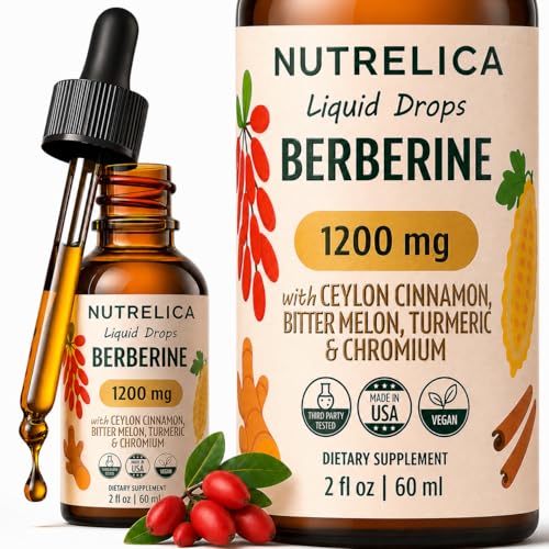 Berberine Complex with Ceylon Cinnamon Bitter Melon Turmeric & Chromium -1200mg - Liquid Herbal Supplement - Vegan No Sugar Non-GMO