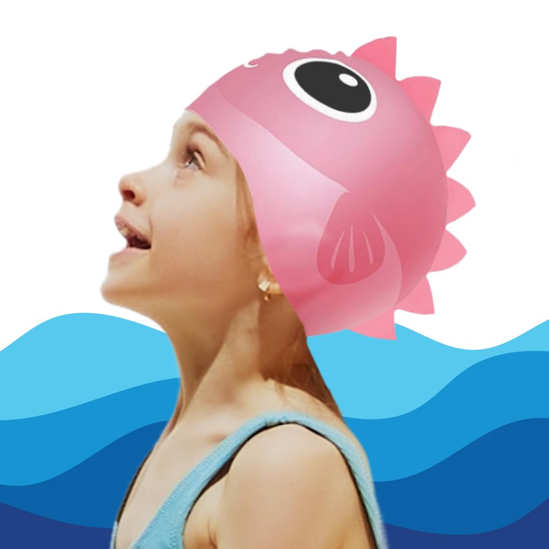 kina - Cuffia da Nuoto Bambini per Piscina, in Silicone, Ipoallergenica, Elastica e Soffice al tatto per Capelli corti e lunghi