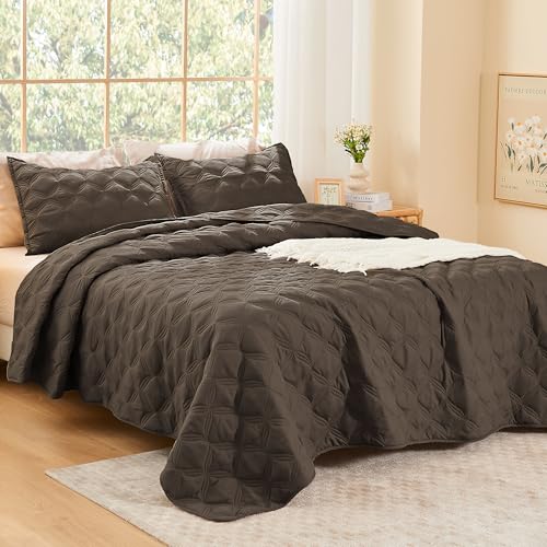 Image of Litanika Queen Quilt Bedding Set, Chocolate Summer Lightweight Soft Comforter Bedspreads & Coverlets, Boho Farmhouse Bedding Cover Bed Decor All Season, 3 Pieces (1 Quilt, 2 Pillowcases)