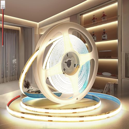 PERVADEO Striscia LED COB 12V Autoadesiva, 5M Strip LED Flessibile Bianco Naturale 4000K 320LEDs/M Strisce LED Adesiva Tagliabile Per Casa Camera Cucina(Senza Alimentatore)