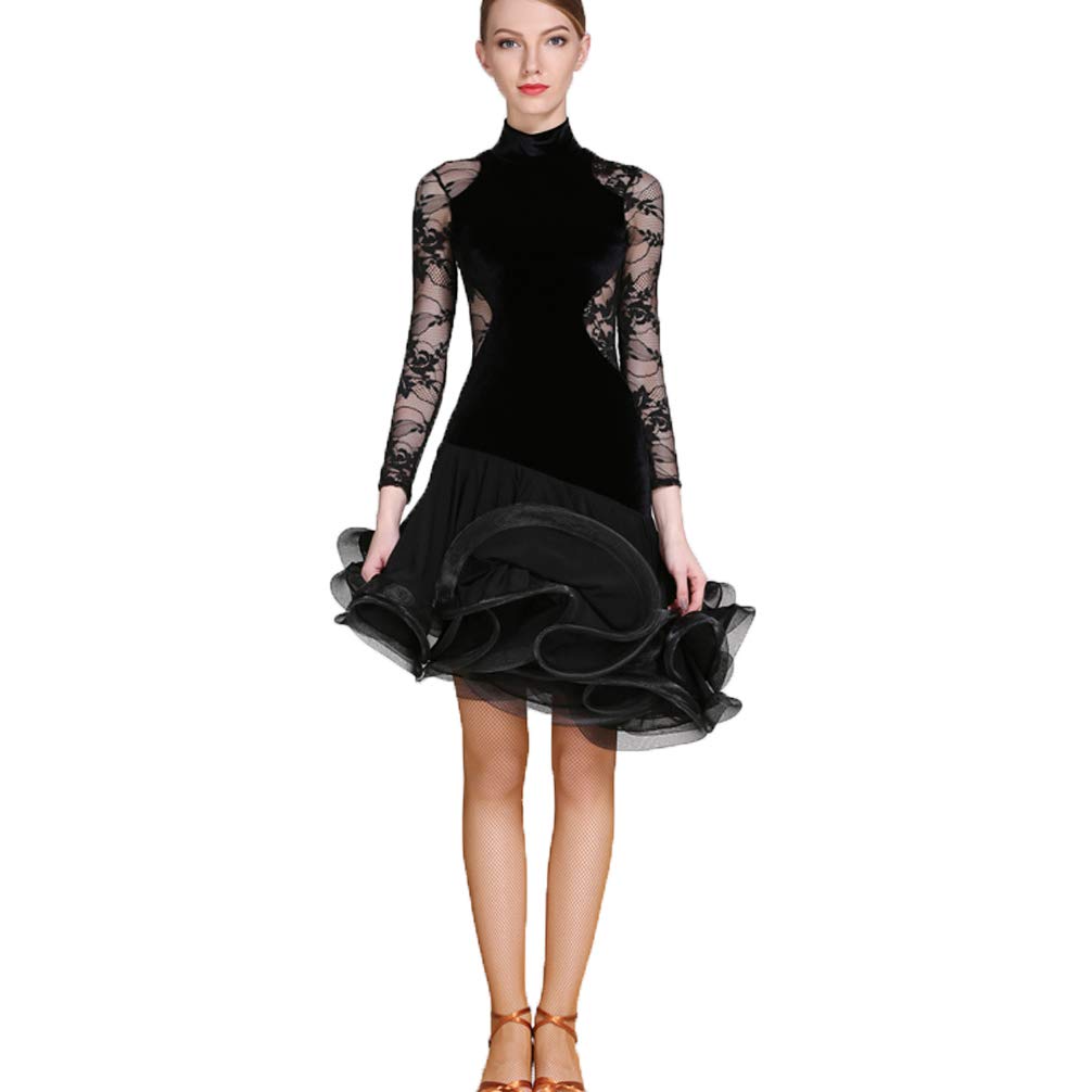 Latin Tanzkleider Damen Standard Ballsaal Tanzen Kleider Langarm Modern Waltz Tango Dance Outfit Wettkampfkleid Salsa Kleid