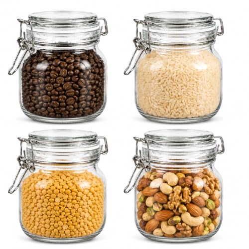 Image of Vasukie 750ML Glass Jars With Airtight Leak Proof Lids | Wide Mouth Storage Canister Jars Perfect for Kitchen Canning, Dry Food, Spices, Pickle, Coffee, Tea, Snacks, Sugar, and More (Pack of 4)