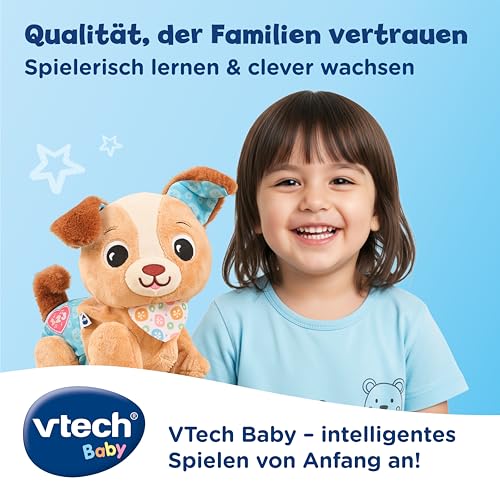 Vtech Krabbel-mit-Mir-Hündchen – Interaktives Plüschtier, das alleine krabbelt, spricht, singt und Geräusche abspielt – Für Kinder von 9-36 Monaten