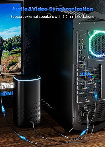 Image of VGA to HDMI Adapter with Audio, Uni-Direction VGA (Source) to HDMI (TV /Monitor), Active VG A in HDM I Convertor Male to Female 1080P Video Dongle for Laptop,Computer,Projector