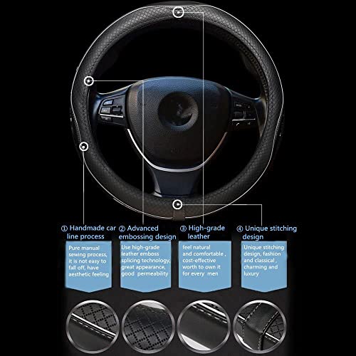 Image of Car Steering Wheel Cover, Anti-Slip, Safety, Soft, Breathable, Heavy Duty, Thick, Full Surround, Sports Style (Black with White Line)