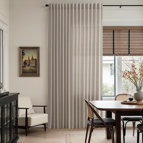 Image of Nanspring Extra Long Linen Curtains 132 Inch for Living Room Ecru