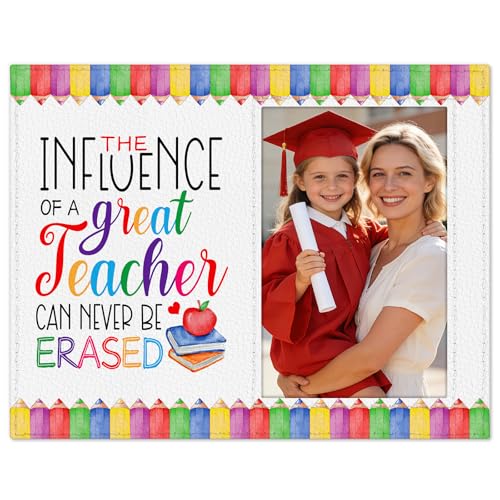 Image of FLYAB Teacher Picture Frames Teachers Appreciation Gifts for Graduation Retirement Back to School 4x6 Photo Frame Wood Leather Frame
