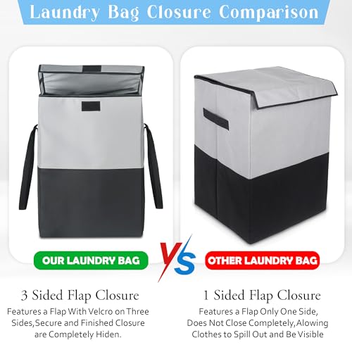 Image of GLUN Black & Grey Regular Use Rectangle Shape Hamper Bag, Pack of 1 Laundry Bag, Perfect for Storing & Organise Clothes, Lightweight, & Double Side Handle Easy to Carry