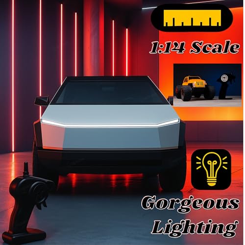 Image of GRAPHENE RC 1:14 Tesla Cybertruck Remote Control Simulation High Speed Racing Car All-Terrain with Rechargeable 27Mhz Radio-Controlled Working Dazzling Lights for Kids of Age 14+ (RC Tesla Truck)