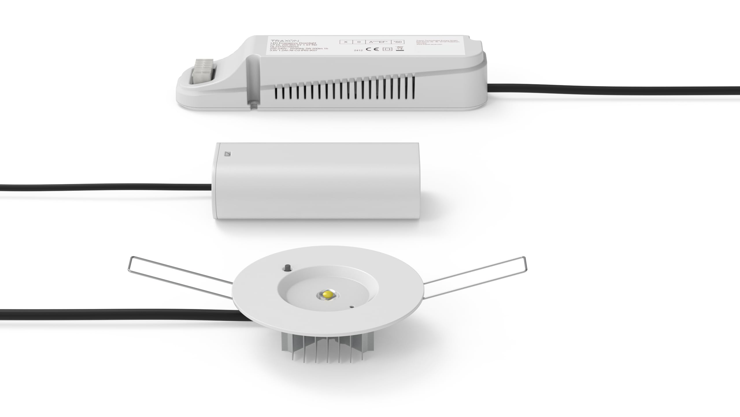 TRAXON LUXPOINT® Downlight LED - Werner emergencia 1,3W 300Lm con AUTOTEST circular empotrable Simétrico Corte Techo Ø84mm Luz Fría 6500K IP20 Autonomía 1hora (300Lm | Simétrico, Autonomía: 1 hora)