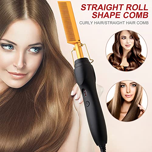Electric Hot Comb Hair Straightener Heat Pressing Comb Ceramic Curling Flat Iron Curlers Designed Hair Hot Comb,Portable Anti-Scald Wigs Beard Hair Straightener Press Comb For Travel And Home Use #TOP5