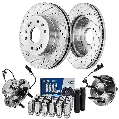 Image of Detroit Axle - 2WD Front Wheel Bearing Hubs Brake Rotors Kit for Chevy | GMC Silverado Sierra Yukon XL Suburban 1500 Avalanche Escalade 12.99 inch Brake Rotors Wheel Hubs Lug Nuts Replacement