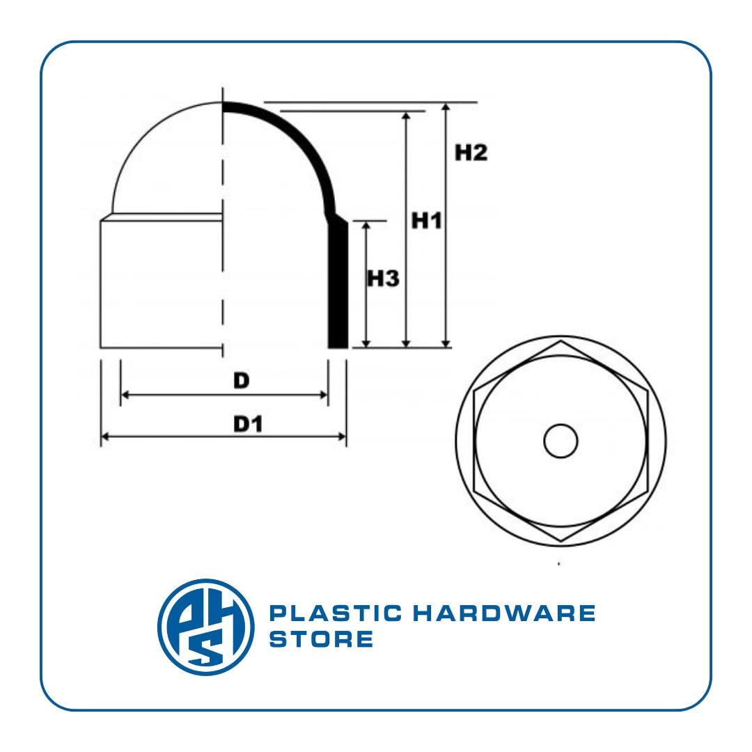 Tapones de plástico (polietileno) con cúpula, tapón protector para tornillos con cabeza hexagonal, para tornillos, tuercas y pernos - M27 - Negro - 100 unidades Plastic Hardware Store