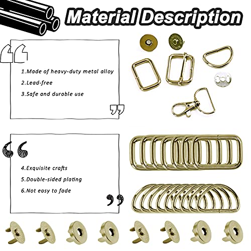 Wokape 100Pcs 4 Styles 1" Purse Hardware Buckles Set including 18mm Magnetic Snap Buttons, Include D Rings, Swivel Clasps - Image 3