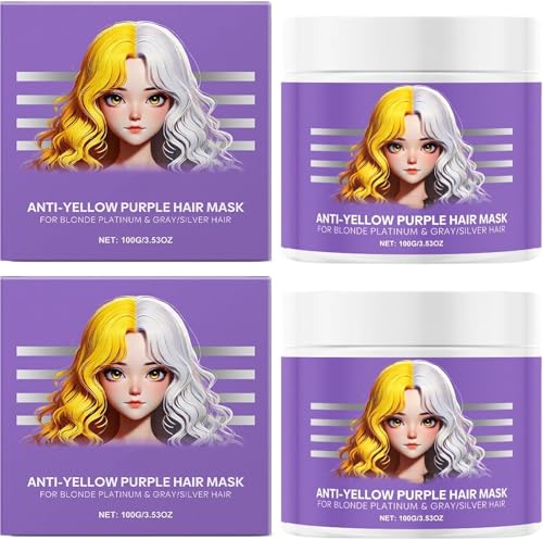 Genérico Máscara para el Cabello púrpura Anti-Amarillo, [Nuevo] acondicionador hidratante Morado, Eliminar los Tonos Amarillos y la condición de Cabello seco, dañado, sin crueldad y Vegano,2Pcs