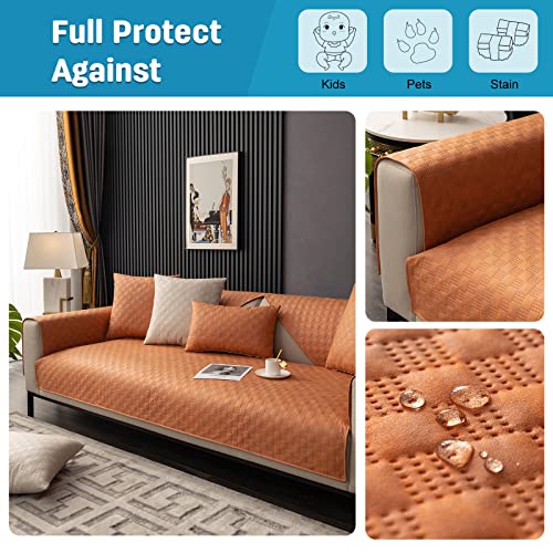 VanderHOME Waterproof Sofa Towel Solid Color Sofa Cover,Furniture Cover Protector,Four Season Non-Slip Sofa Cover for Dogs and Children 90 * 210cm-Orange-Seat Cover(1 PC ONLY) - Image 2