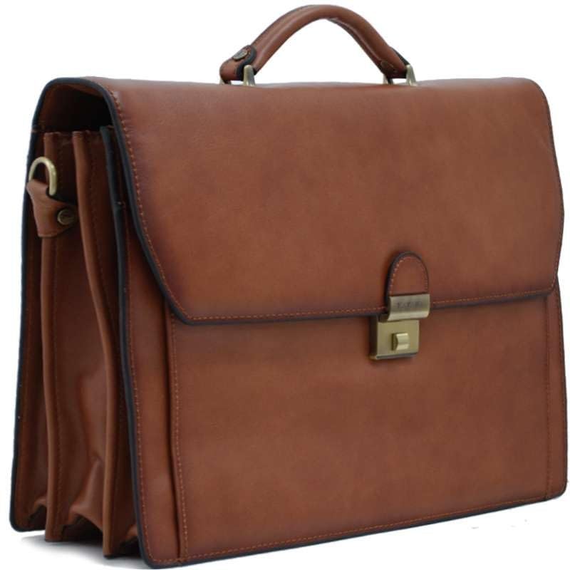 Katana - Cartable 3 soufflets en cuir - marron - 39 x 30 x 13 cm - Marron