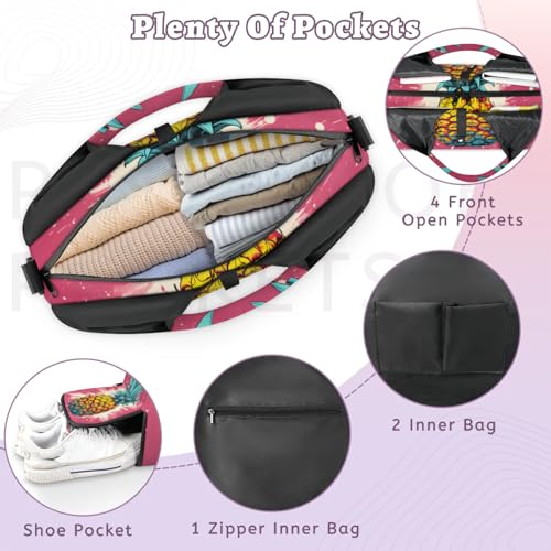 Yoga Tote Bag for Women Pineapple Fruit Beach Bag with Shoe Storage & Yoga Mat Strap Waterproof Weekender Duffle Bag for Travel Fitness Weekend Trips4