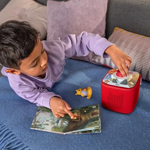 Image of Toniebox 2 Audio Player Bundle for Kids 3+ with Winnie The Pooh, Tigger, Eeyore Figurines and Tonieplay Game & Controller - Sunset Red