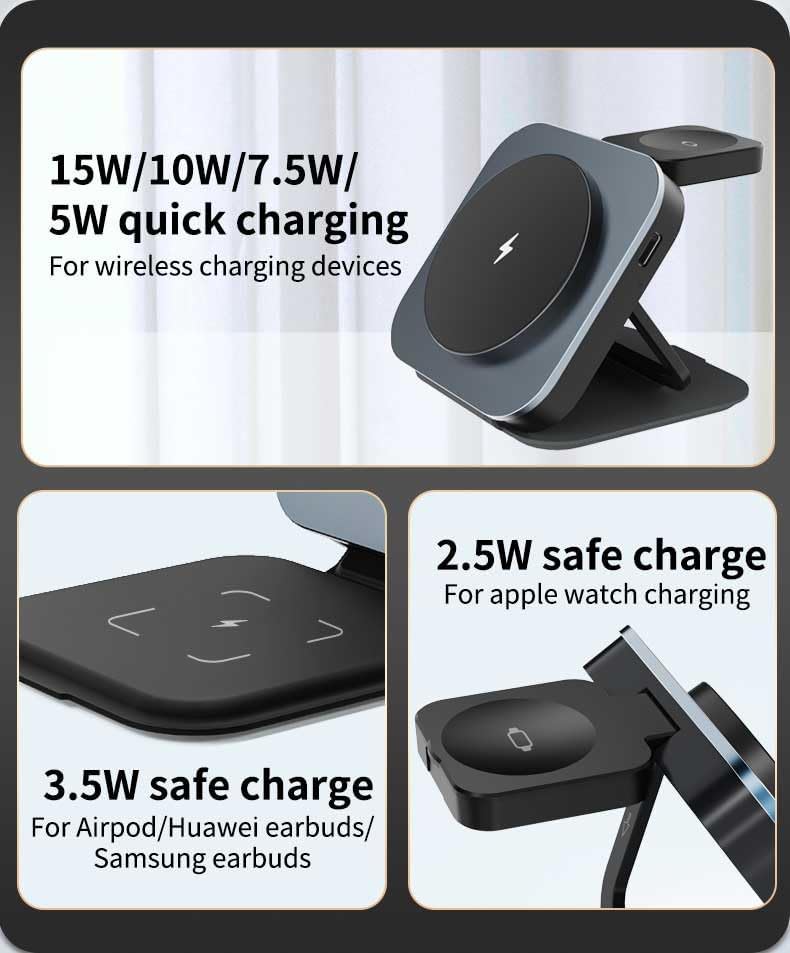 Miniatura 4 de Estación de carga inalámbrica mejorada 3 en 1 soporte de cargador plegable para múltiples dispositivos para Apple - iPhone 171615141312 - WatchUltra