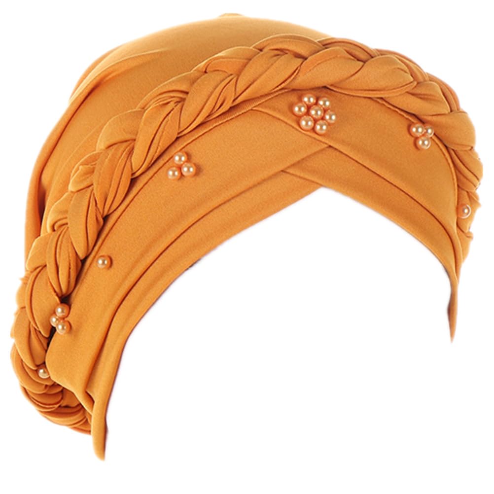 African Turban Caps for Women - Braid Twist Beaded Headscarf Chemo Cancer Headwrap Hats Headwear Hair Cover