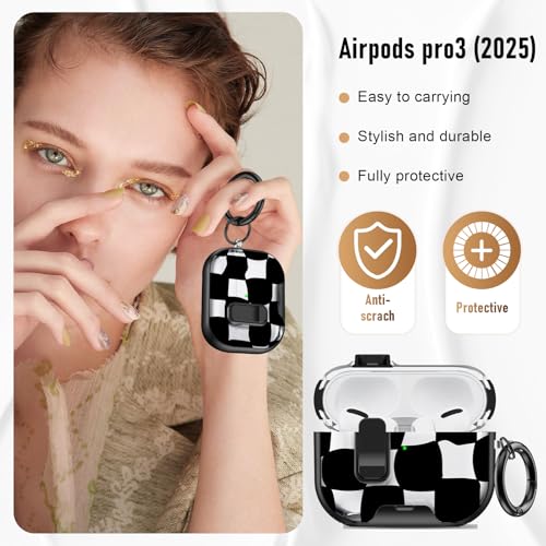 Image of Compatible Airpods Pro 3 Case (2025) with Phone Stand & Cleaner Kit,Cute Soft Silicone Lock Clip Apple AirPods Pro 3rd Generation Case, Airpod Pro 3 Cover with Keychain for Women /Girls