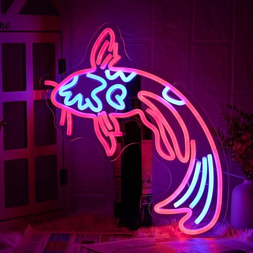 Koi Fish Neon Sign Koi Carp Neon Lights Japanese Fish Led Neon Red Blue Lucky Fish Neon Signs for Wall Decor 17”x9.5”with USB/Switch for Bar, Restaurant, Office, Living Room