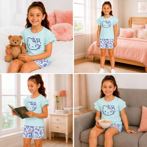 Image of Hello Kitty Girls Short Set - 2 Piece Short Sleeve Graphic Tee and Shorts Clothing Outfits (Sizes: 2T-12)